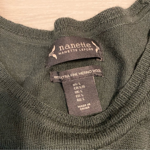 Nanette By Nanette Lepore Merino Wool Flutter Sleeve Sweater, Forest Green, Sz L - Picture 3 of 9